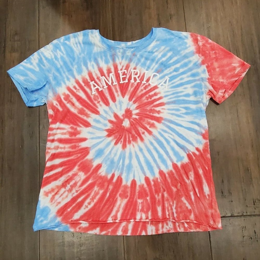 Fifth Sun AMERICA Tie Dye T-Shirt size L Youth Patriotic RED WHITE AND BLUE
